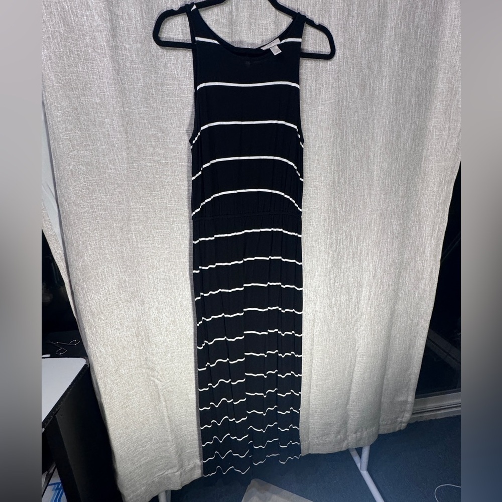 Loft black sleeveless striped stretchy maxi petite medium - Picture 3 of 6